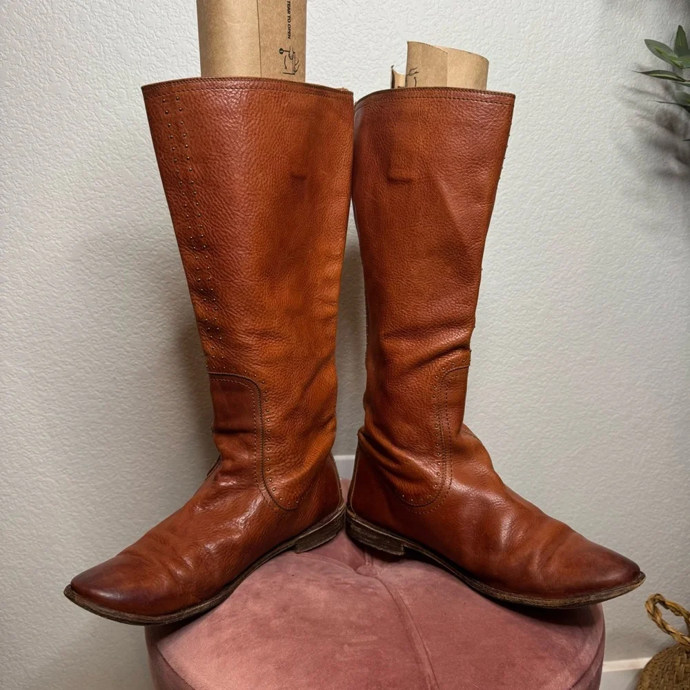 Frye Women's Tan Leather Over‎ the Knee Boots size 9B Vintage Western Boho